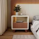 Mesa de Cabeceira 55cm com Gaveta e Nicho 100% Mdf Padrão Planejados Mabel Off White/Castanho