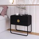 Mesa de Cabeceira 60cm 2 Gavetas Organica Pé Metal Luna Artesano