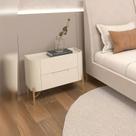 Mesa de Cabeceira 67cm com 2 Gavetas e Pés em Metal 100% Mdf Bege Luna/Bronze