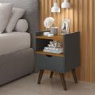 Mesa de Cabeceira Alice Estilo Retrô com 1 Gaveta e 1 Nicho, Pés Palito,Design Moderno para Quarto