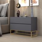 Mesa De Cabeceira Base De Ferro Dourado Eros 60cm Para Quarto Com 2 Gavetas