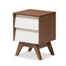 mesa de cabeceira Baxton Studio com 2 Gavetas Branco e Nogueira