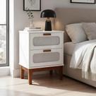 Mesa de Cabeceira Bide Cama Moderno 45 Cm Palhinha Indiana Santorini Branco