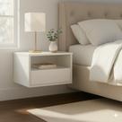 Mesa de Cabeceira Branco Suspenso Gaveta E Nicho 40X30X30 Mesa de Cabeceira Branco Suspenso Gaveta E Nicho 40X30X30