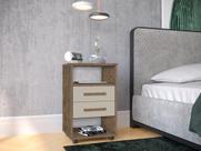 Mesa de Cabeceira CIE Com Nicho 2 Gavetas Cor Canela / Off White