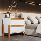 Mesa De Cabeceira Com Pés De Madeira Resistente 2 Gavetas 100% MDF Acabamento Sofisticado
