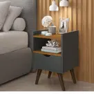 Mesa de Cabeceira Compacta Retrô Mesinha Canto Cama Decore Quarto Com Gaveta Alice Cinza Moveis barbosa