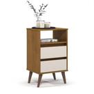 Mesa De Cabeceira Criado Lateral Para Quarto Retro Roma 2 Gavetas 1 Nicho Pés Palito - Off/Nature