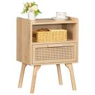 Mesa de cabeceira de vime Lerliuo Boho com gaveta, prateleira aberta, natural
