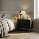 Mesa De Cabeceira Eros 60cm Base Dourado MDF/MDP Mesinha Apoio Quarto Escritório Moderno COR:PRETO