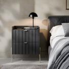 mesa de cabeceira estilo industrial grafite mdf para cama com 2 gavetas moriah 45cm