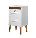 Mesa de Cabeceira Estilo Retrô 2 gavetas com Fechaduras em Aço Cor Branco/Canelato