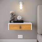 Mesa de Cabeceira Estilo Retro Dream Decor Suspensa em MDF 1 Gaveta com Puxador de material sintético Moderno Off White Nature