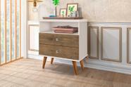 Mesa de Cabeceira Estilo Retrô STAR 2 Gavetas Pés em Madeira Cor Off White / Jequitiba