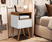 Mesa de Cabeceira Evora 1 Gaveta Pés Palito cor Branco / Nature - JM Mais Móveis