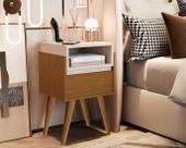 Mesa de Cabeceira Evora 1 Gaveta Pés Palito cor Nature / Off White - JM Mais Móveis