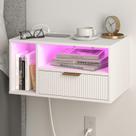 Mesa de cabeceira flutuante Veegle White com estação de carregamento e LED