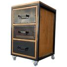 Mesa de Cabeceira Gaveteiro Modelo Cubo Industrial - Ferro e Madeira - Com 3 Gavetas e 4 Rodízios