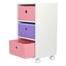 Mesa de cabeceira gaveteiro Organibox com 3 gavetas e rodízios 32x59x30 cm - ROSA E LILÁS Mesa de cabeceira gaveteiro Organibox com 3 gavetas e rodízios 32x59x30 cm - ROSA E LILÁS
