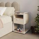 Mesa de Cabeceira Industrial Tókio com Gavetas para Quarto em Ferro Branco - Tampo Off White