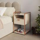 Mesa de Cabeceira Industrial Tókio com Gavetas para Quarto em Ferro Cobre - Tampo Off White