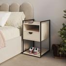 Mesa de Cabeceira Industrial Tókio com Gavetas para Quarto em Ferro Preto - Tampo Off White