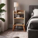 Mesa de Cabeceira Lateral Canto de Cama Multiuso Off White com Nature