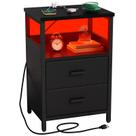 Mesa de cabeceira LED KHLJJU com estação de carregamento, portas USB pretas