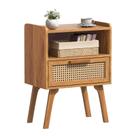 Mesa de Cabeceira Lerliuo em Rattan com Gaveta Cor Marrom Chá