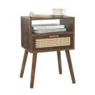 Mesa de cabeceira MaxSmeo Mid Century Rattan com gaveta de madeira marrom