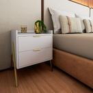 Mesa de Cabeceira Moderna com 2 Gavetas Asher 45cm - Branco