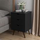 Mesa de Cabeceira Para Quarto Casal Solteiro Roma 3 gavetas -Preto