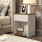 Mesa de Cabeceira para Quarto com Gaveta e Prateleira Jasmim - Off White com Freijó