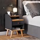 Mesa de Cabeceira para Quarto Retrô 1 Gaveta Puxador Rose Dakota - Preto/ Freijó
