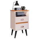 Mesa de Cabeceira Pequena Mesinha Com Gavetas Moderna Nicho Organizador Retrô Canto Quarto Classic New - Off White/Cinamomo - RPM