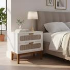 Mesa de Cabeceira Pés em Madeira Maciça Retrô 60 Cm Palhinha Indiana Santorini Branco