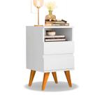 Mesa de Cabeceira Quarto Apoio Lateral Cama Box Casal Estilo Decoração Retrô Pop 2 Gavetas - Branco/Nature