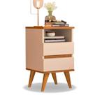 Mesa de Cabeceira Quarto Apoio Lateral Cama Box Casal Estilo Decoração Retrô Pop 2 Gavetas - Offwhite/Nature
