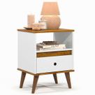 Mesa de Cabeceira Quarto Apoio Lateral Cama Box Casal Estilo Decoração Retrô Ted 1 Gaveta - Branco/Nature