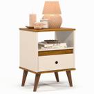 Mesa de Cabeceira Quarto Apoio Lateral Cama Box Casal Estilo Decoração Retrô Ted 1 Gaveta - Offwhite/Nature