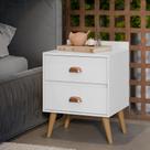 Mesa de Cabeceira Quarto Mesinha Apoio Lateral Cama Box Casal Estilo Decoração Retrô Madero 2 Gavetas Branco