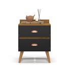 Mesa De Cabeceira Retro Madero Nichos Com 2 Gavetas Prateleira Pés Em PVC