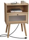 Mesa de cabeceira SOOWERY Mid Century com estação de carregamento e porta de vidro