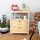 Mesa de Cabeceira Style de Ferro e Madeira com 2 Gavetas Industrial Natural e Branco