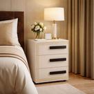 Mesa de Cabeceira Valência 3 Gavetas Creme/Branco - Politorno Mesa de Cabeceira Valência 3 Gavetas Creme/Branco - Politorno
