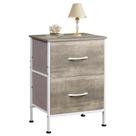 Mesa de cabeceira WLIVE Greige Oak com 2 gavetas de tecido de 60 cm Mesa de cabeceira WLIVE Greige Oak com 2 gavetas de tecido de 60 cm