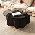 Mesa de café dnziqi de vidro redondo preto 80cm para sala de estar Mesa de café dnziqi de vidro redondo preto 80cm para sala de estar