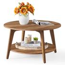 Mesa de café VASAGLE redonda de 2 camadas com armazenamento 80 cm Honey Brown