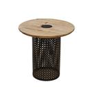 Mesa de Canto Baixa Redonda Metal Preto Vazado Tampo Madeira