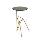 Mesa De Canto Lateral Mesinha Bambino Base Dourado e Tampo Verde